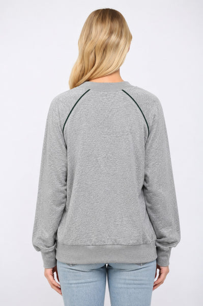 FATE GREY RAGLAN SLEEVE SWEATSHIRT WITH GREEN CONTRAST PIPING