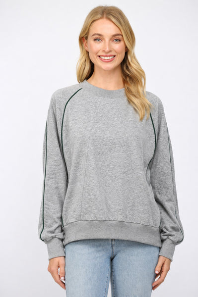 FATE GREY RAGLAN SLEEVE SWEATSHIRT WITH GREEN CONTRAST PIPING