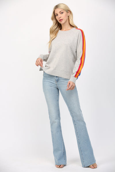 FATE GREY MULTI STRIPED SLEEVE SWEATER