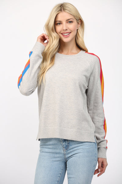 FATE GREY MULTI STRIPED SLEEVE SWEATER