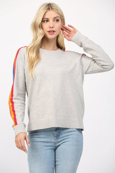 FATE GREY MULTI STRIPED SLEEVE SWEATER