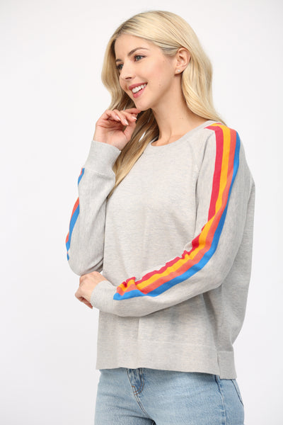 FATE GREY MULTI STRIPED SLEEVE SWEATER