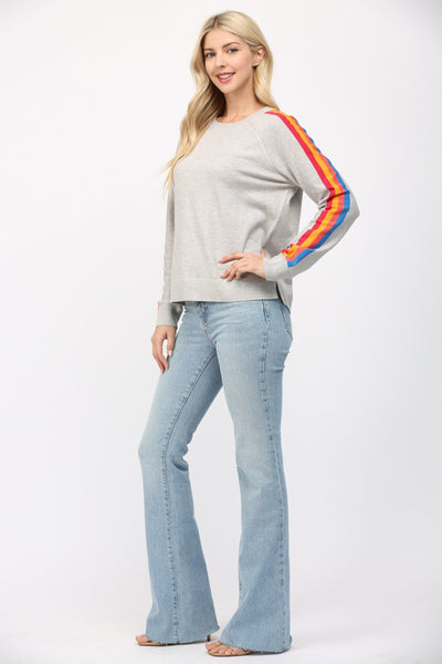 FATE GREY MULTI STRIPED SLEEVE SWEATER