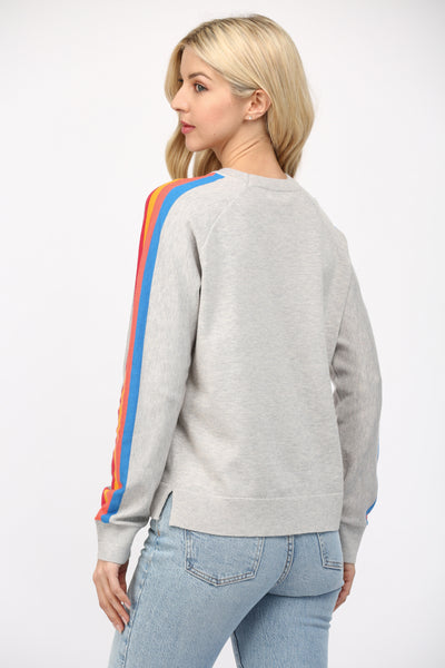 FATE GREY MULTI STRIPED SLEEVE SWEATER