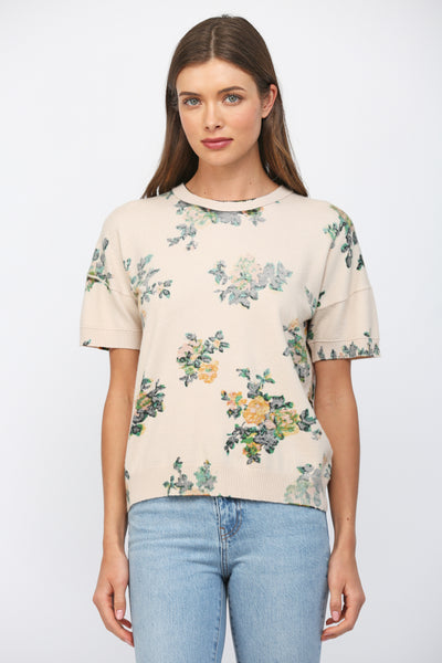 FATE FLORA PRINTED SHORT SLEEVE SPRING SWEATER