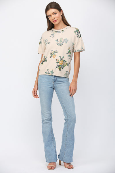 FATE FLORA PRINTED SHORT SLEEVE SPRING SWEATER
