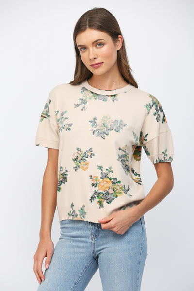 FATE FLORA PRINTED SHORT SLEEVE SPRING SWEATER