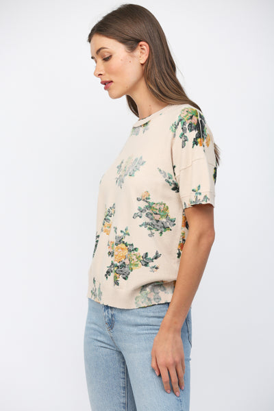 FATE FLORA PRINTED SHORT SLEEVE SPRING SWEATER