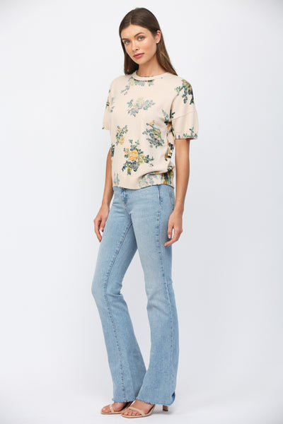 FATE FLORA PRINTED SHORT SLEEVE SPRING SWEATER
