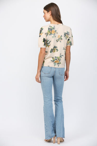 FATE FLORA PRINTED SHORT SLEEVE SPRING SWEATER