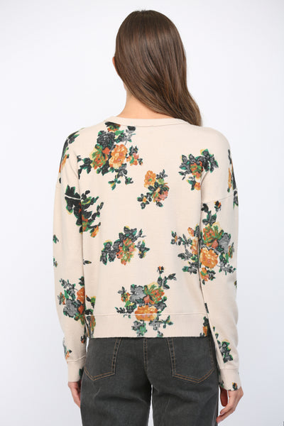 BEIGE FLORAL PRINT CREW SWEATER