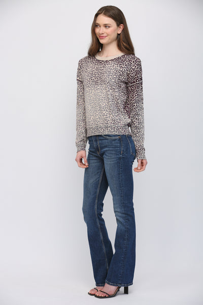 BEIGE PLUM ANIMAL PRINT CREW SWEATER