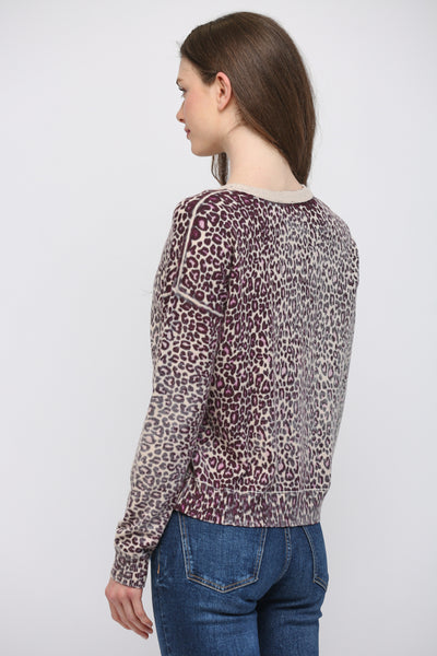 BEIGE PLUM ANIMAL PRINT CREW SWEATER