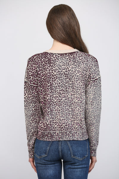 BEIGE PLUM ANIMAL PRINT CREW SWEATER