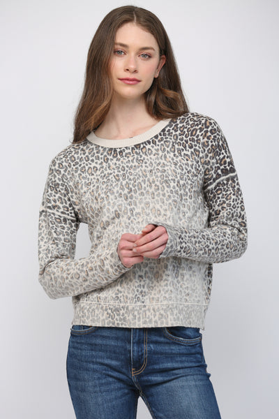 CREAM BLACK ANIMAL PRINT CREW SWEATER