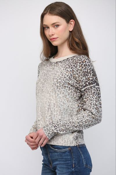 CREAM BLACK ANIMAL PRINT CREW SWEATER