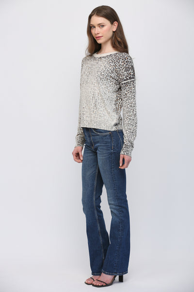 CREAM BLACK ANIMAL PRINT CREW SWEATER