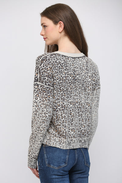 CREAM BLACK ANIMAL PRINT CREW SWEATER