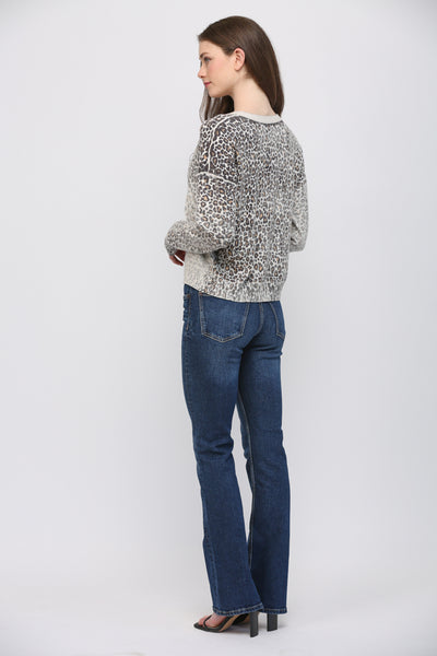 CREAM BLACK ANIMAL PRINT CREW SWEATER