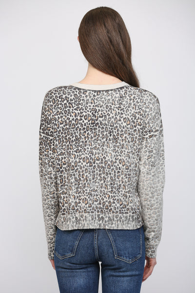 CREAM BLACK ANIMAL PRINT CREW SWEATER