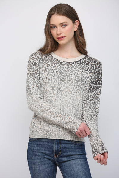 CREAM BLACK ANIMAL PRINT CREW SWEATER