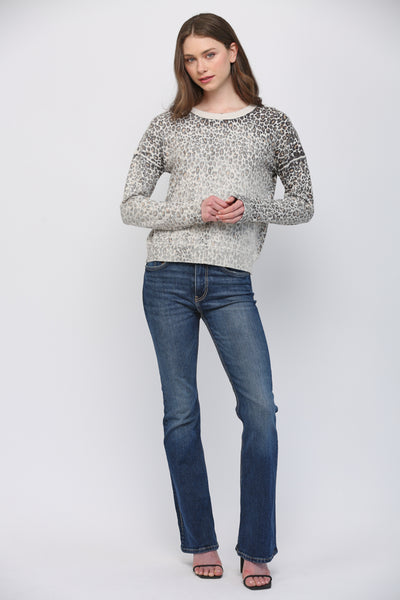CREAM BLACK ANIMAL PRINT CREW SWEATER