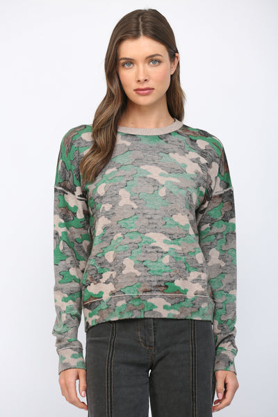 CAMO PRINT CREW SWEATER