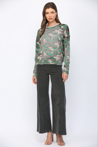 CAMO PRINT CREW SWEATER