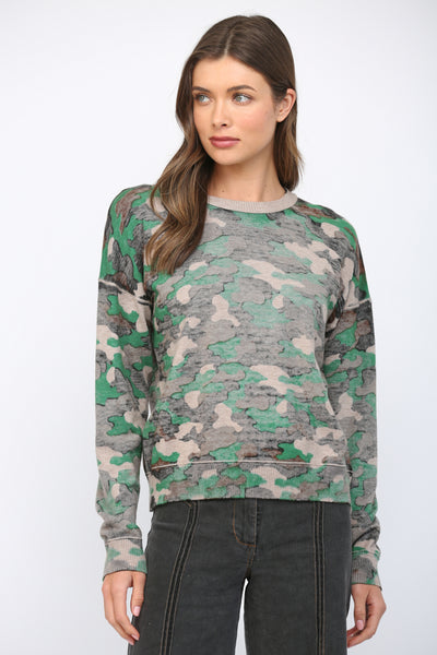CAMO PRINT CREW SWEATER