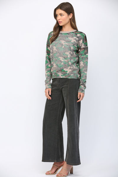 CAMO PRINT CREW SWEATER