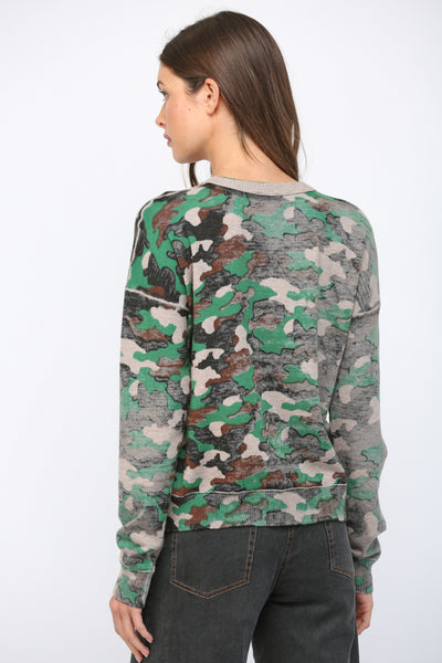 CAMO PRINT CREW SWEATER