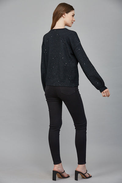 FATE HEATHER BLACK RHINESTONE BOW CARDIGAN