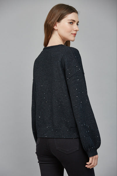 FATE HEATHER BLACK RHINESTONE BOW CARDIGAN