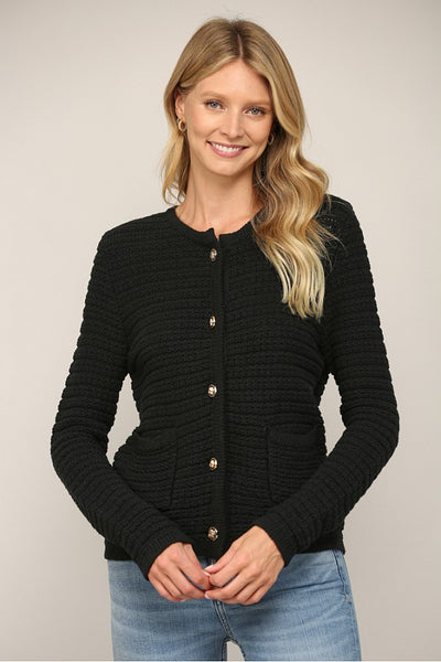 FATE BLACK TWEED CARDIGAN GOLD BUTTONS FINAL SALE