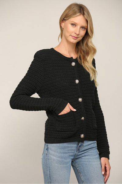 FATE BLACK TWEED CARDIGAN GOLD BUTTONS FINAL SALE