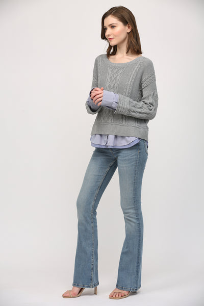 FATE HEATHER GREY ILLUSION CABLE KNIT SWEATER