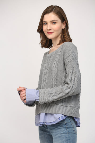 FATE HEATHER GREY ILLUSION CABLE KNIT SWEATER