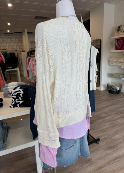 FATE CREAM PINK ILLUSION CABLE KNIT SWEATER