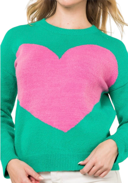 THML GREEN HEART KNIT SWEATER