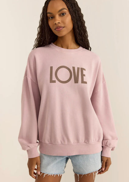 Z SUPPLY LOVE SUNDAY SWEATSHIRT LILAC GREY