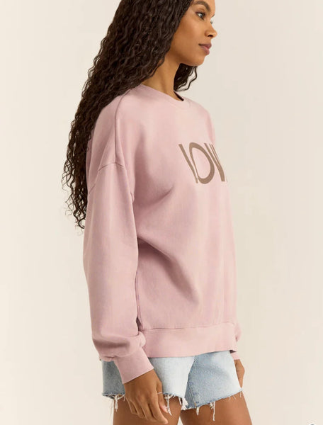 Z SUPPLY LOVE SUNDAY SWEATSHIRT LILAC GREY