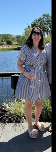 THML BLUE WHITE STRIPED BUTTON FRONT DRESS