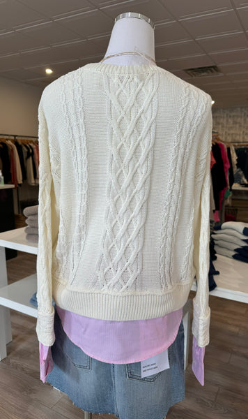 FATE CREAM PINK ILLUSION CABLE KNIT SWEATER