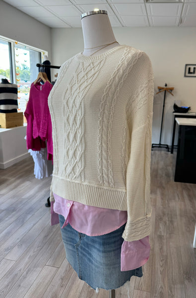 FATE CREAM PINK ILLUSION CABLE KNIT SWEATER