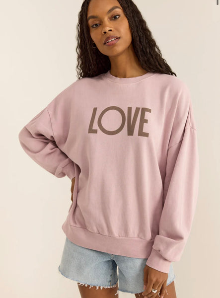 Z SUPPLY LOVE SUNDAY SWEATSHIRT LILAC GREY