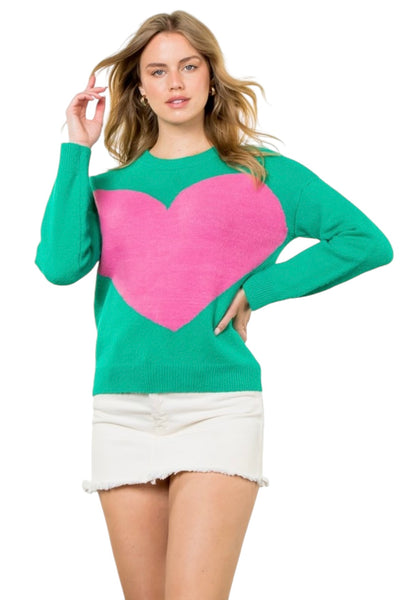 THML GREEN HEART KNIT SWEATER