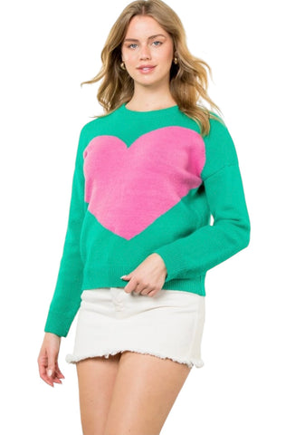 THML GREEN HEART KNIT SWEATER