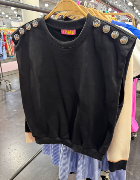 THML BLACK SLEEVELESS TOP WITH SILVER SNAP DETAIL