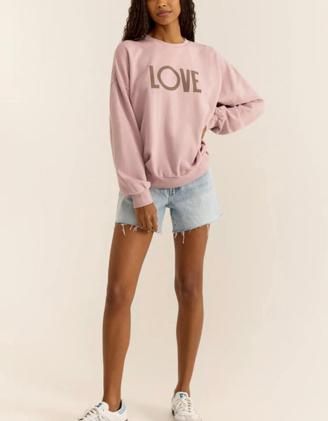 Z SUPPLY LOVE SUNDAY SWEATSHIRT LILAC GREY