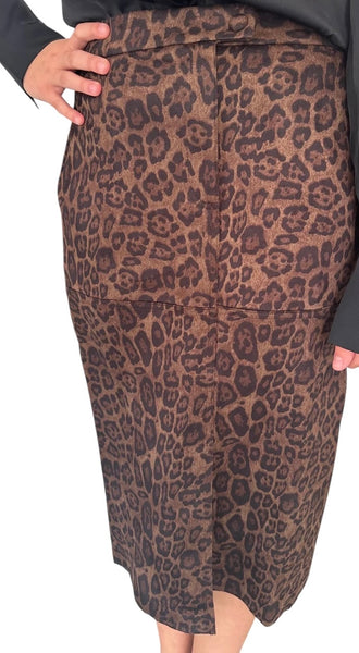 THML LEOPARD SUEDE MIDI SKIRT